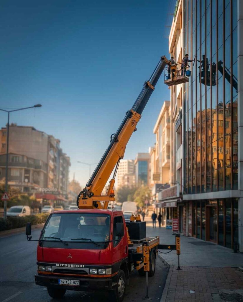 Vinçle dış cephe cam temizliği hizmeti
