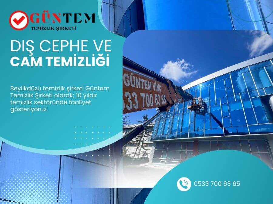 Sepetli vinç ile dış cephe cam temizliği çalışmaları