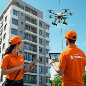 Drone ile apartman dış cephe temizliği çalışmaları