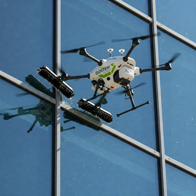 Drone ile cam temizlik çalışmaları