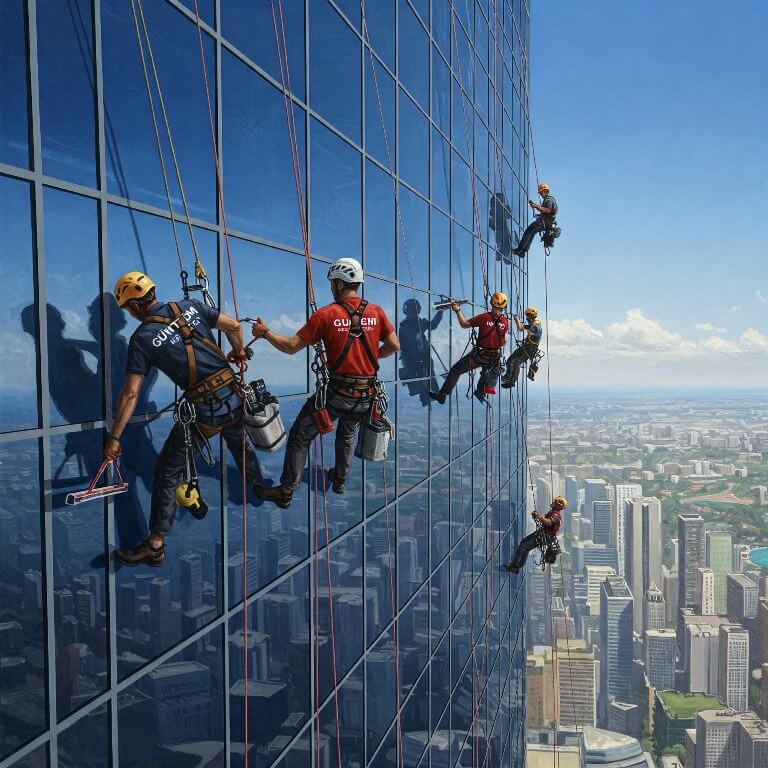 Güntem dağcı ekip ile cam temizliği çalışmaları