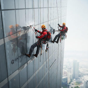 Dağcı ekip ile yapılan dış cephe temizlik çalışmaları