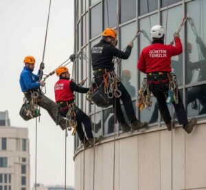 İple erişim dağcılık yöntemiyle Arnavutköy dış cephe temizliği