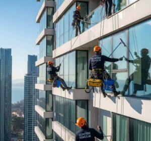 İple erişim yöntemi ile Bahçeşehir dış cephe cam temizliği hizmeti