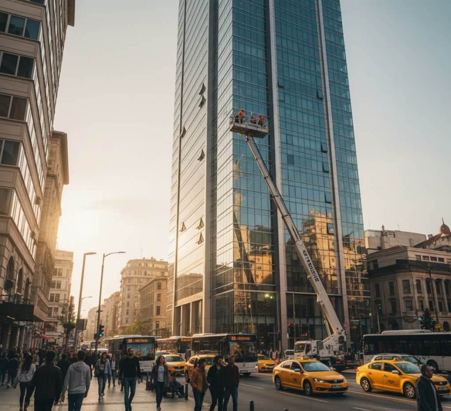 Sepetli vinç ile Bakırköy Kartaltepe dış cephe temizliği hizmetleri