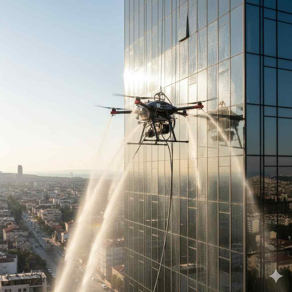 Yeşilyurt'ta drone ile cam temizliği hizmetleri