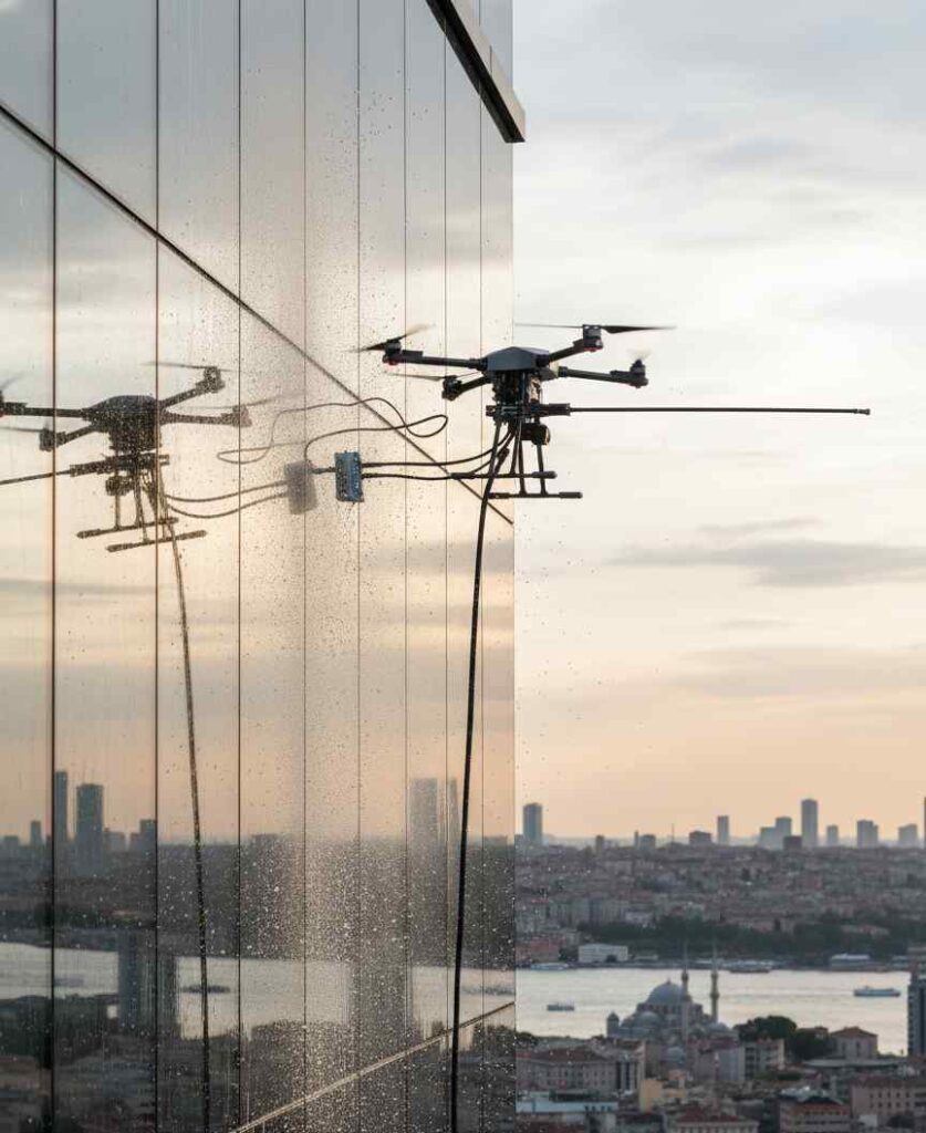 Drone ile cam giydirme cephe temizliği hizmetleri: Güntem