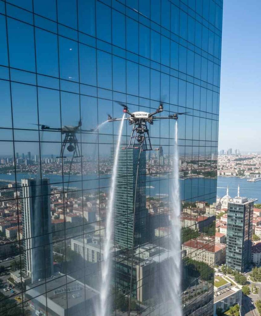 Drone ile Tevfikbey dış cephe cam temizliği hizmetleri: Güntem Temizlik
