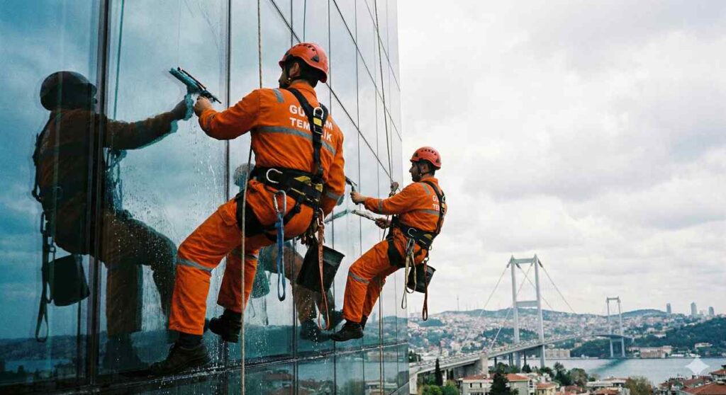 Endüstriyel dağcı ile iple erişimle dış cephe temizlik hizmetleri: Güntem Temizlik Şirketi