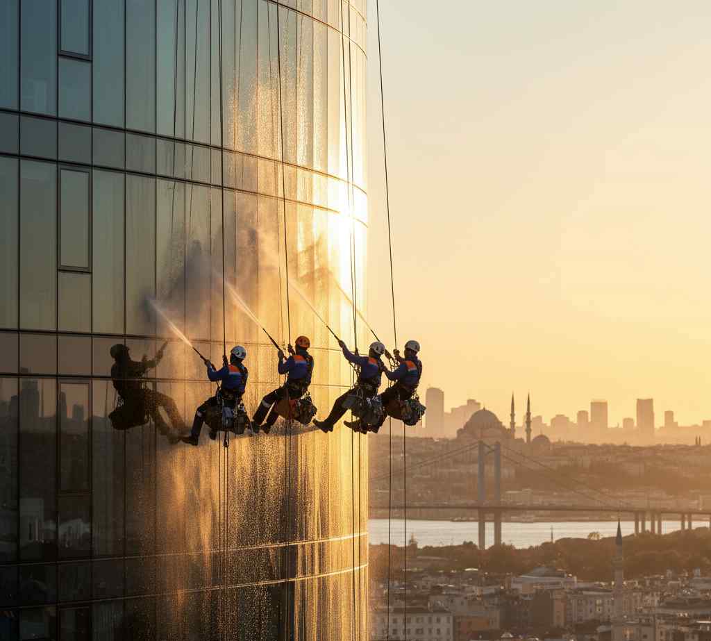 Endüstriyel dağcılık ile Bayrampaşa Kocatepe dış cephe temizliği hizmetleri: Güntem Temizlik Şirketi