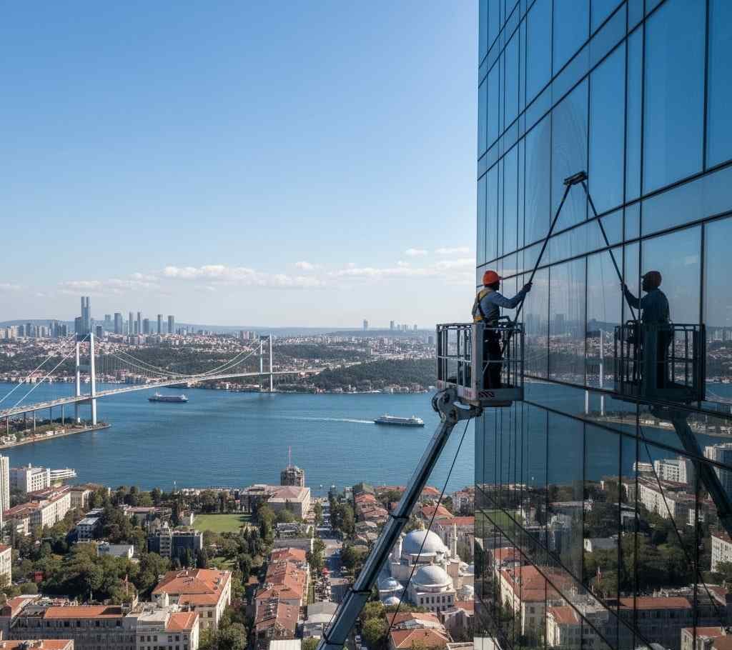 Sepetli vinçle Cennet mahallesi dış cephe temizliği hizmetleri: Güntem