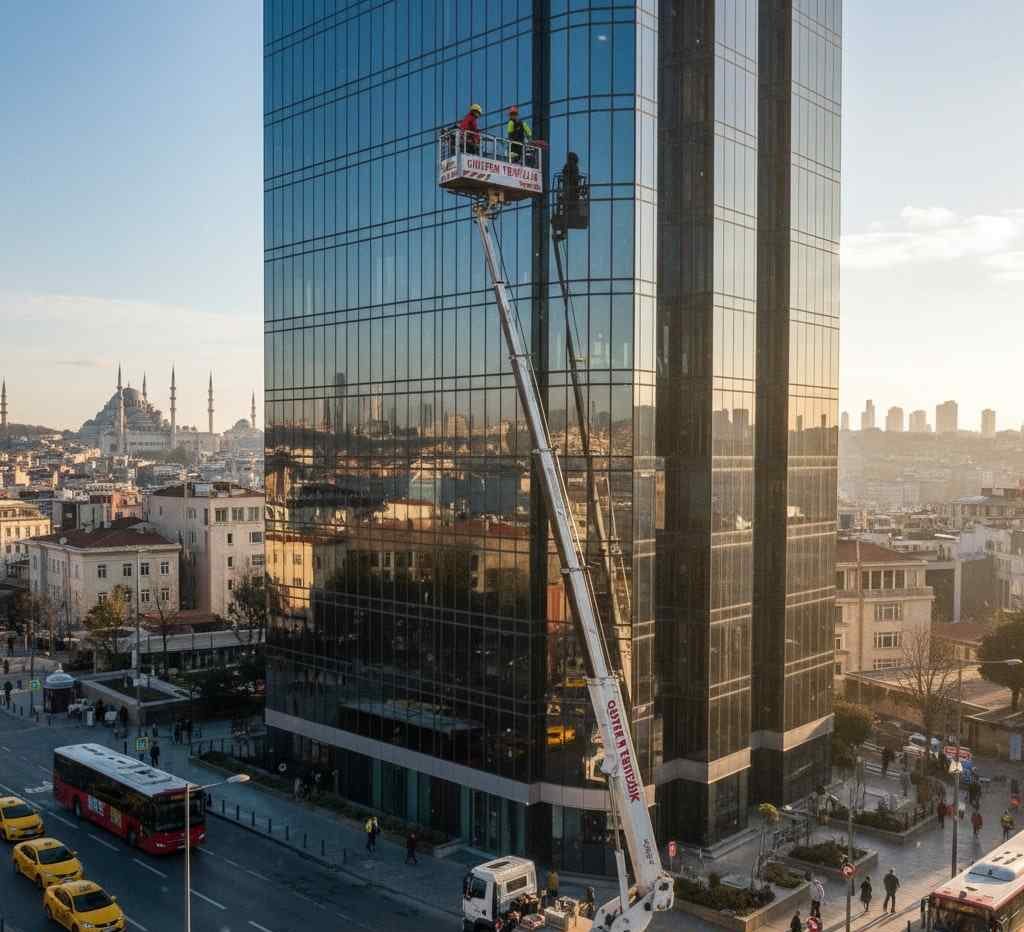 Sepetli vinçle Cevizlik dış cephe temizliği hizmetleri: Güntem