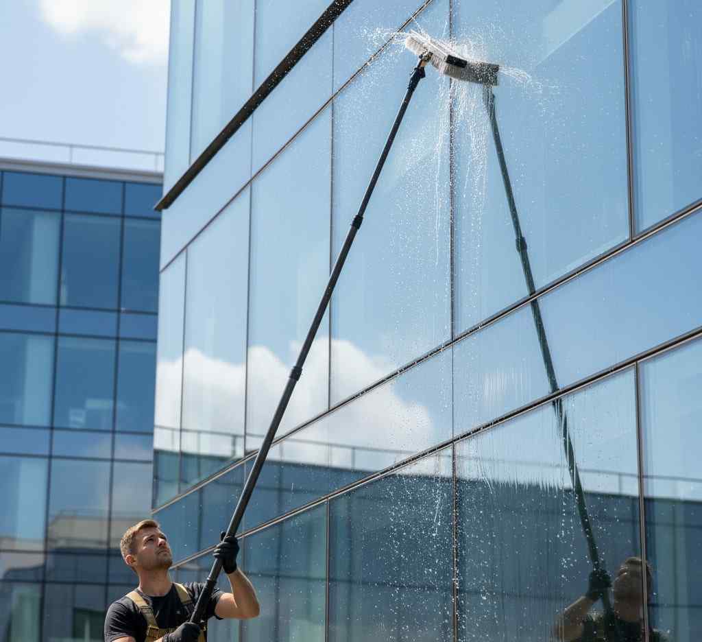 Teleskopik boru sistemi ile cam giydirme cephe temizliği hizmeti: Güntem