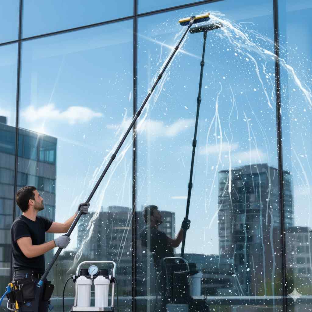 Teleskopik karbon fiber sırık ile dış cephe temizliği hizmetleri