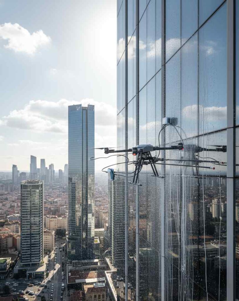 Drone ile yüksek yapılarda dış cephe temizliği hizmetleri: Güntem Temizlik Şirketi