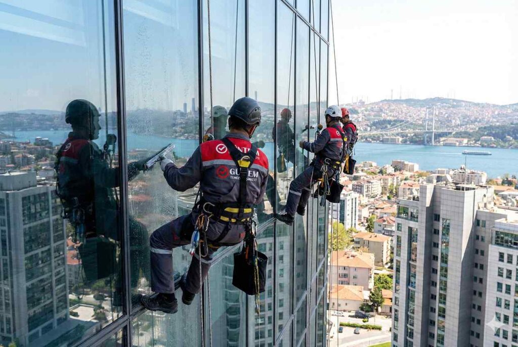 Endüstriyel dağcılık yöntemi ile Denizköşkler dış cephe temizliği ve cam silme hizmetleri: Güntem Temizlik Şirketi