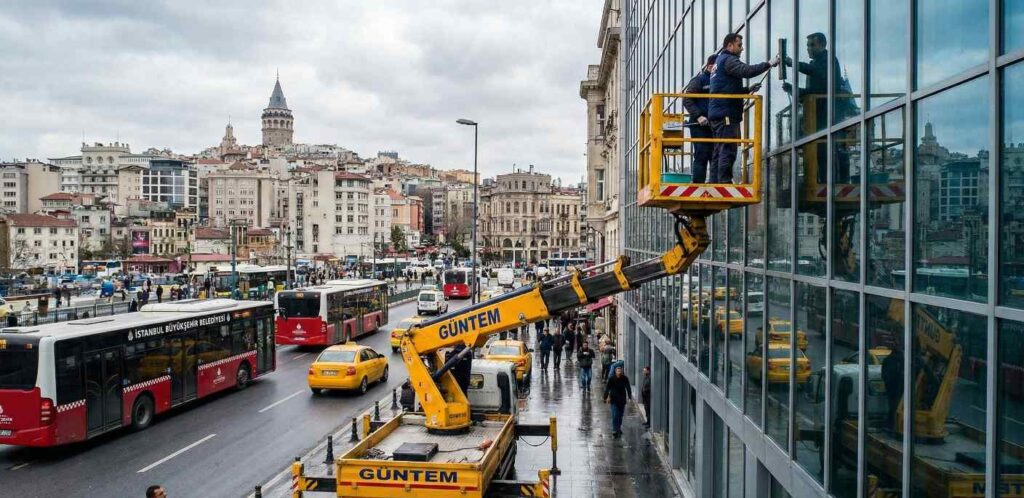 Geleneksel sepetli vinç yöntemi ile dış cephe temizliği çalışmaları