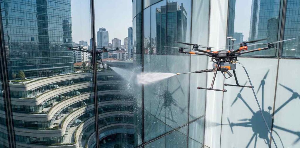 Profesyonel bina yıkama dronu ile dış cephe temizliği hizmetleri: Güntem Temizlik Şirketi