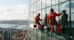 Endüstriyel dağcılık ile İstoç dış cephe cam temizliği hizmetleri: Güntem Temizlik Şirketi