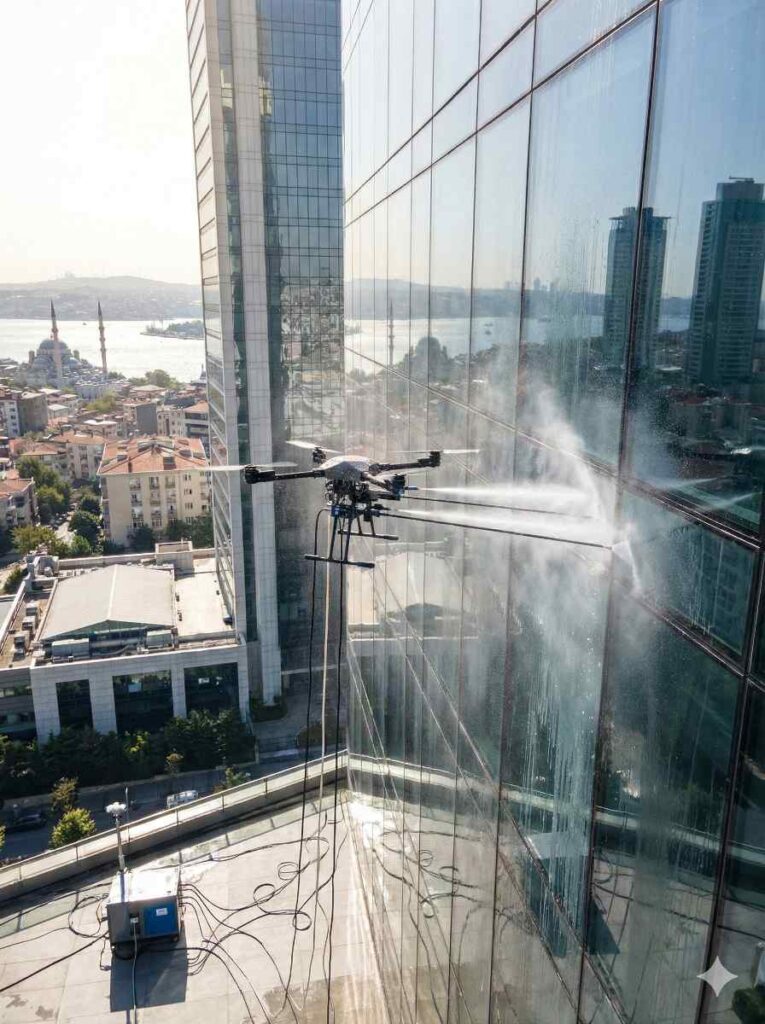 Drone ile Alemdağ dış cephe cam temizliği hizmetleri: Güntem Temizlik Şirketi