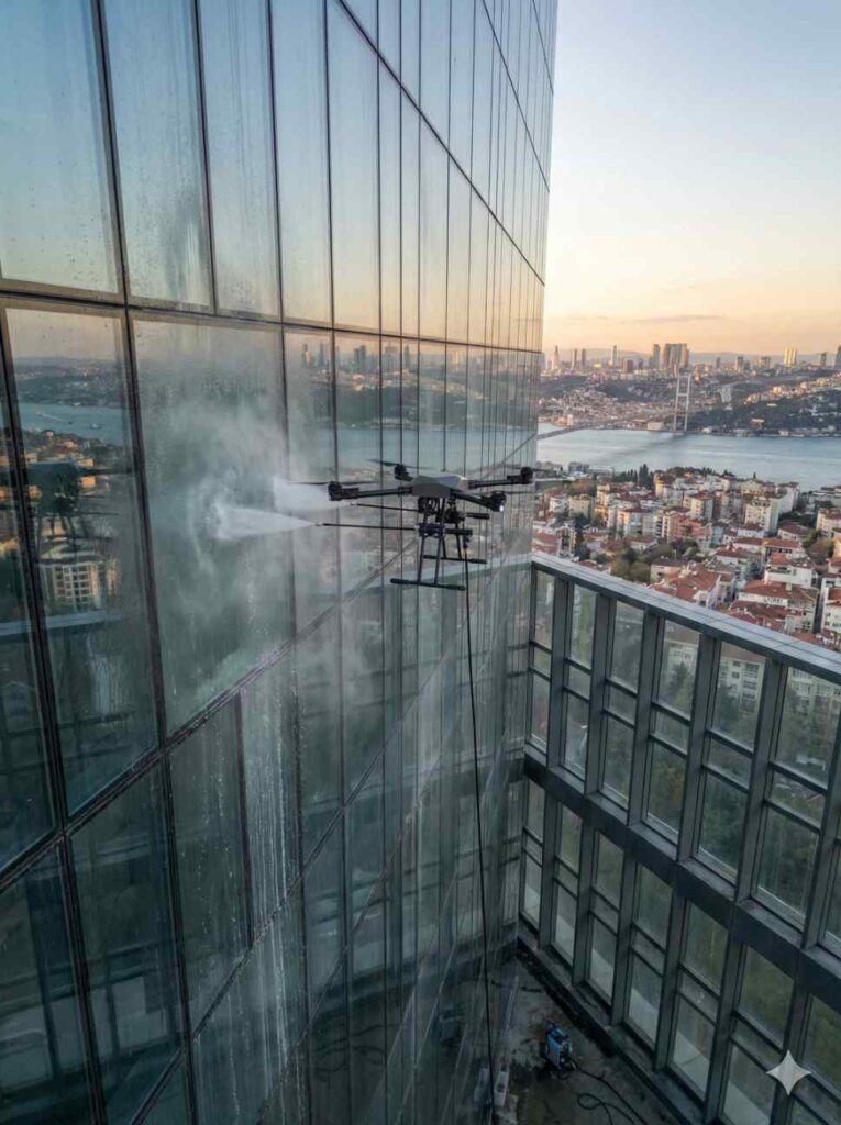 Drone ile Atatürk Havalimanı çevresi dış cephe temizliği hizmetleri: Güntem Temizlik Şirketi
