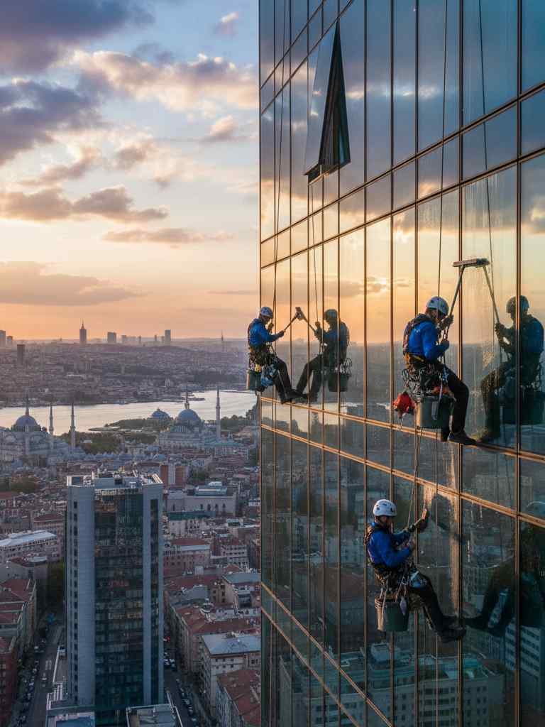 Kemerburgaz'da endüstriyel dağcılık ile dış cephe cam temizliği hizmetleri