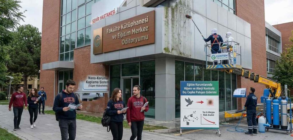 Eğitim kurumunda profesyonel dış cephe temizlik çalışmaları: Güntem Temizlik Şirketi