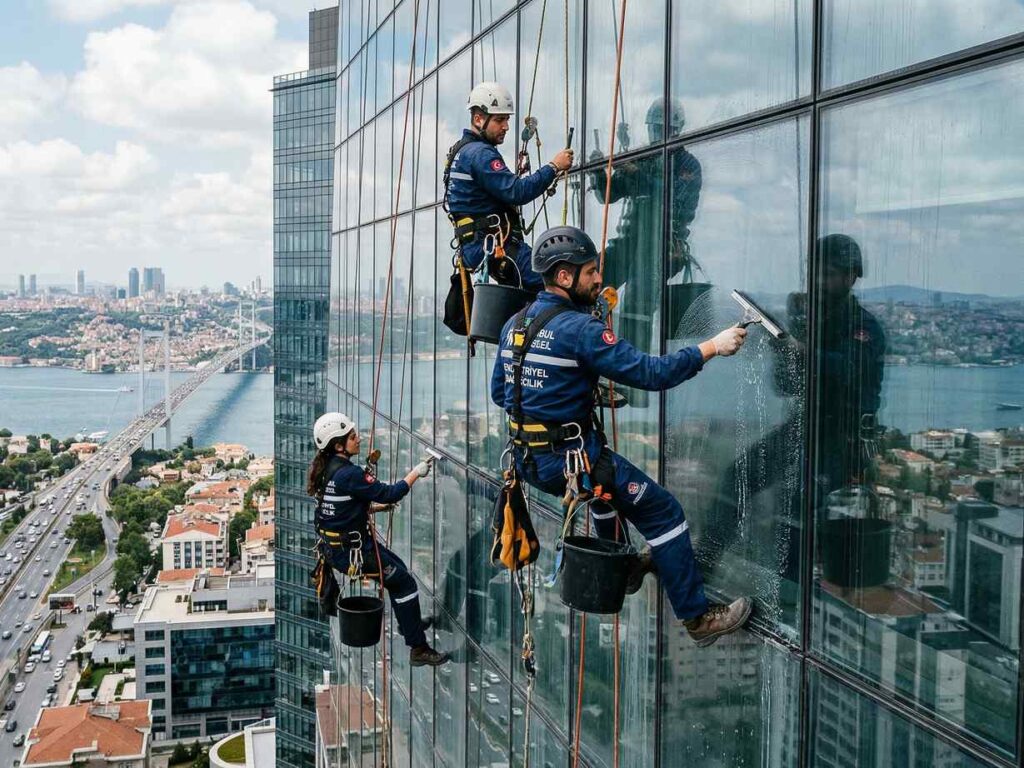 İple erişimle mağaza dış cephe temizliği