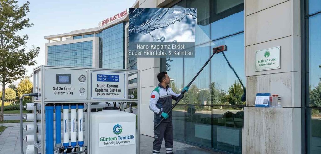 Saf su sistemi ile resmi kurumda dış cephe temizliği çalışmaları