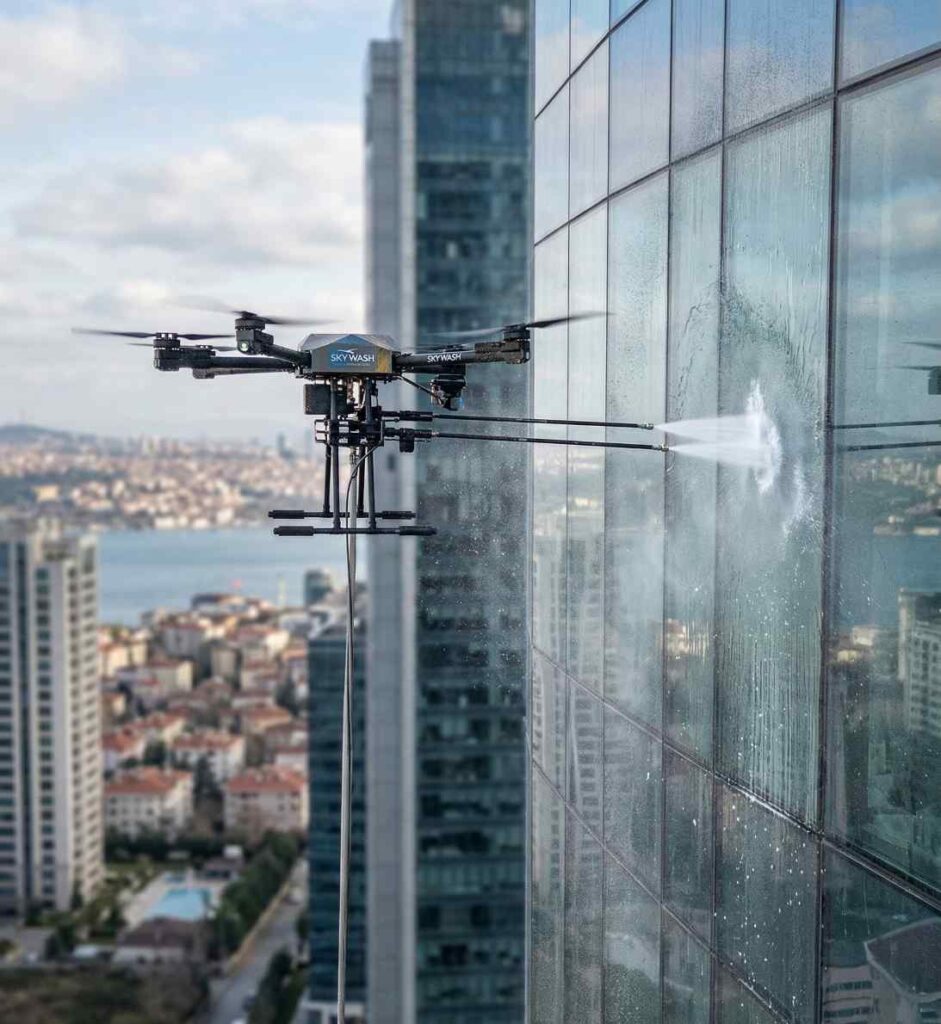 Drone ile cam temizliği operasyonu