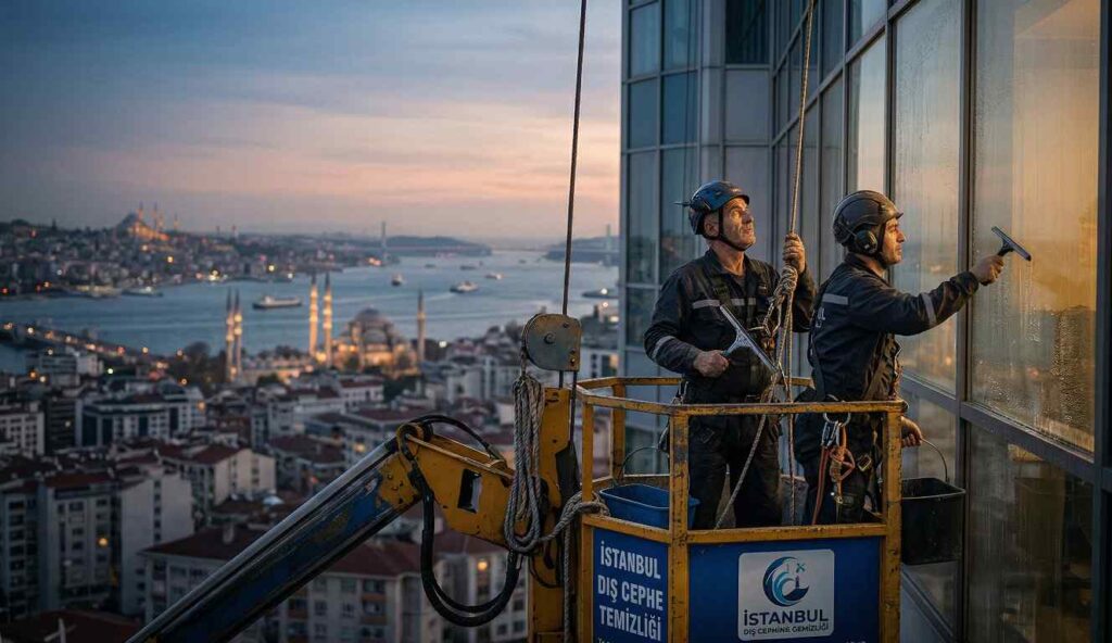 Kış mevsiminde yapılan bir dış cephe temizlik çalışması