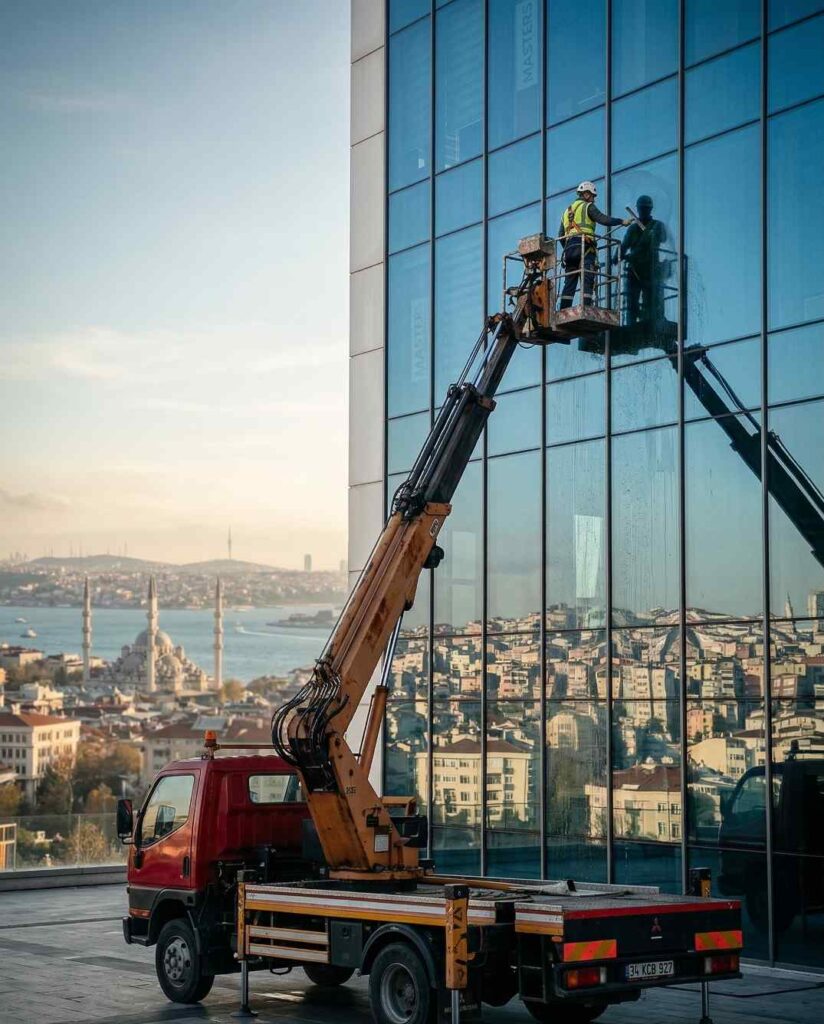 Profesyonel dış cephe aynalı cam temizliği