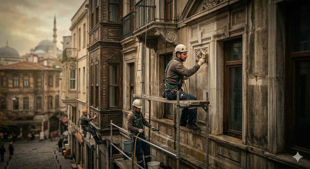 Tarihi bina dış cephe temizlik çalışmaları