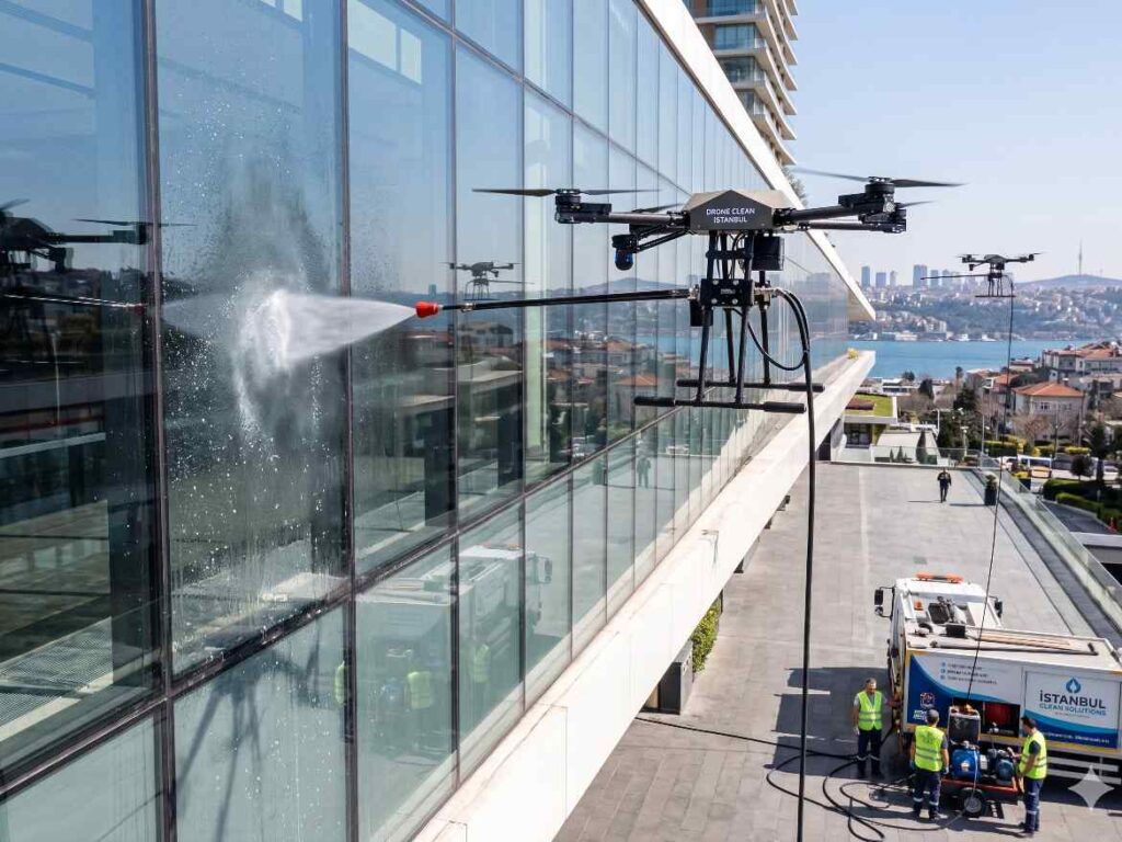Drone ile cam cephe temizliği