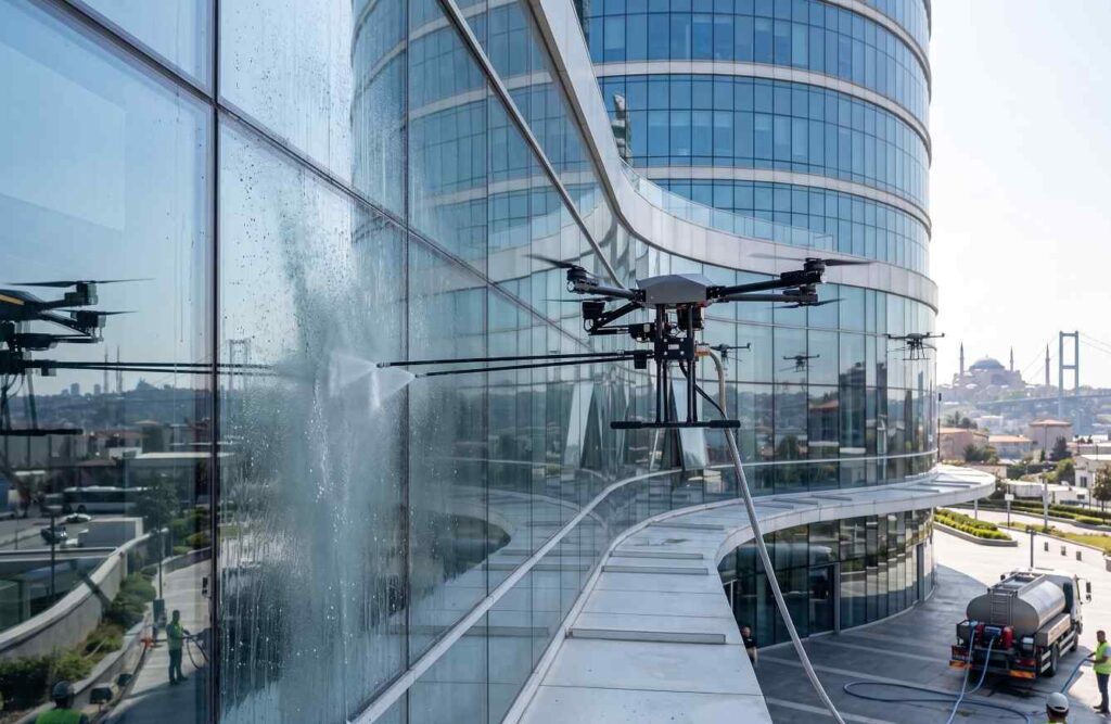 Drone ile yapılan dış cephe temizliği