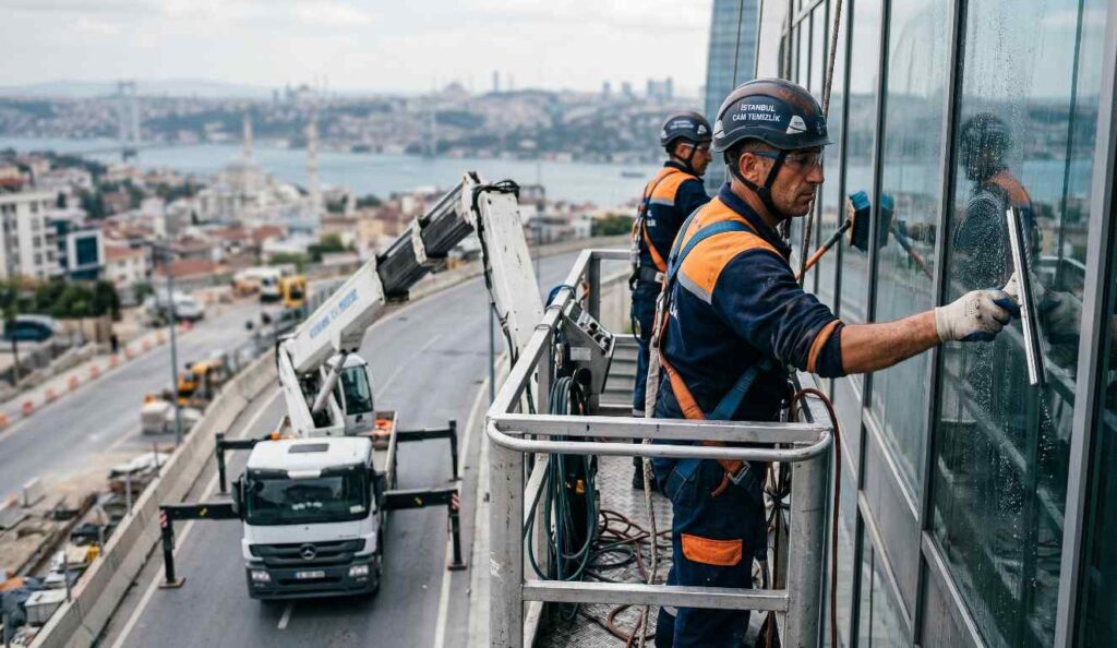 Saf su teknolojisi ile plaza cam cephe temizliği