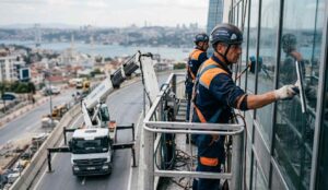 Saf su teknolojisi ile plaza cam cephe temizliği