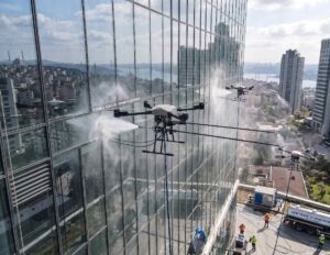 Bahçelievler Soğanlı'da drone ile dış cephe yıkama çalışmaları