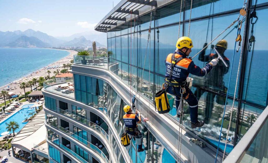 Antalya'da iple erişimle dış cephe cam temizliği hizmeti