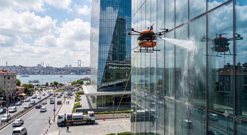Plazalarda drone ile cephe temizlik hizmetleri